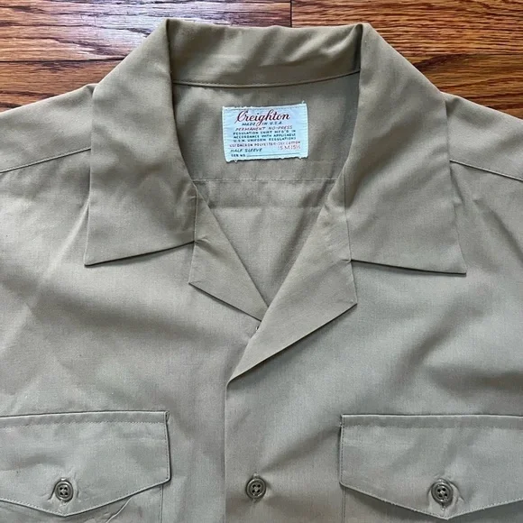 Vintage 1960s Creighton khaki short sleeve military, Dress shirt Sz M 15-15 1/2 - Picture 3 of 4